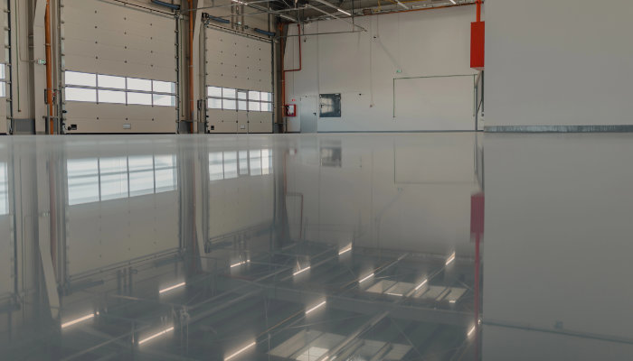 Epoxy and waxed flooring with colorful signage.